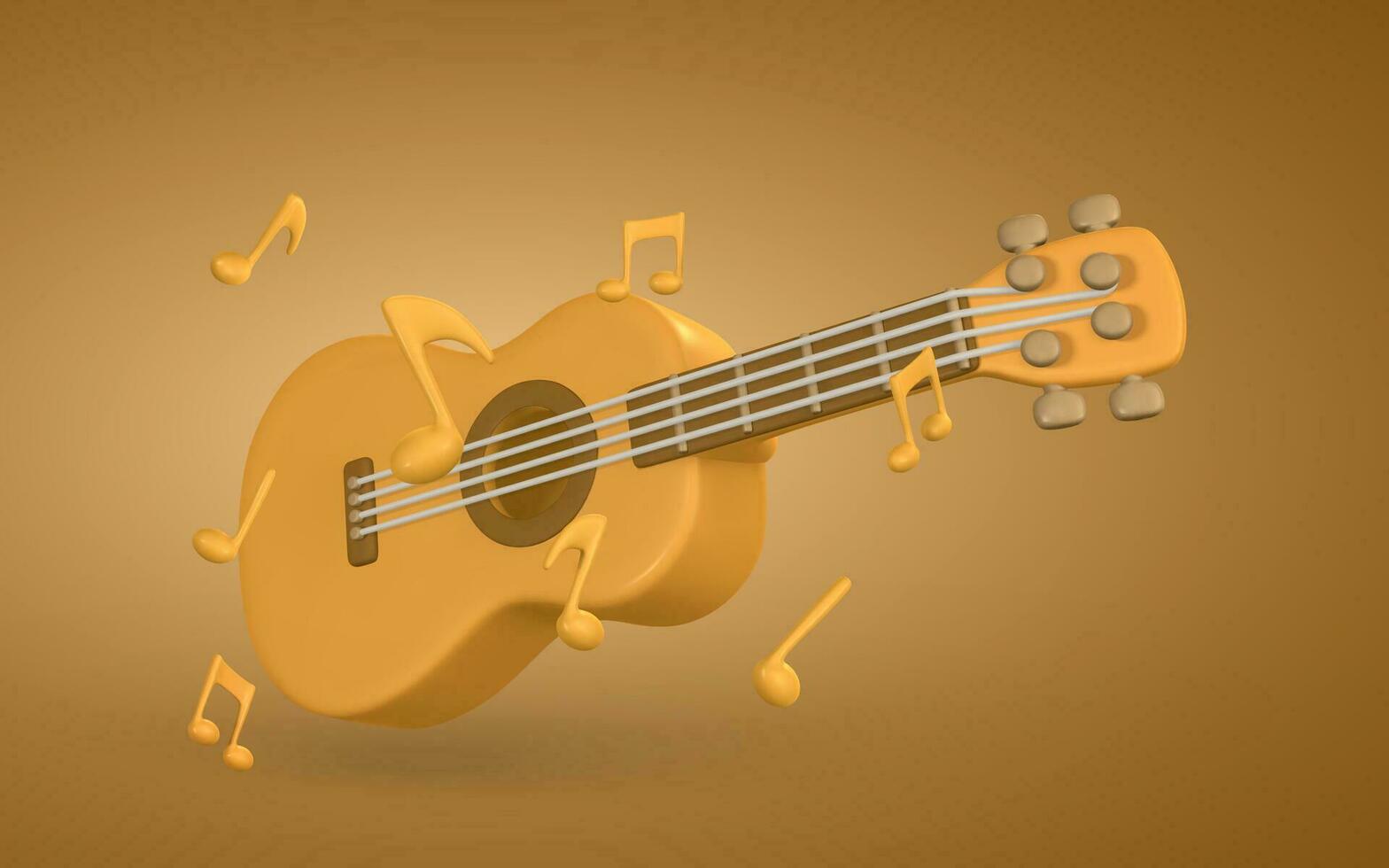 3d réaliste acoustique guitare pour la musique concept conception dans Plastique dessin animé style. vecteur illustration