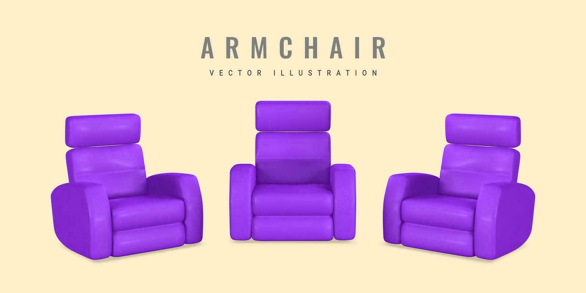 3d réaliste fauteuil avec ombre dans dessin animé style. vecteur illustration