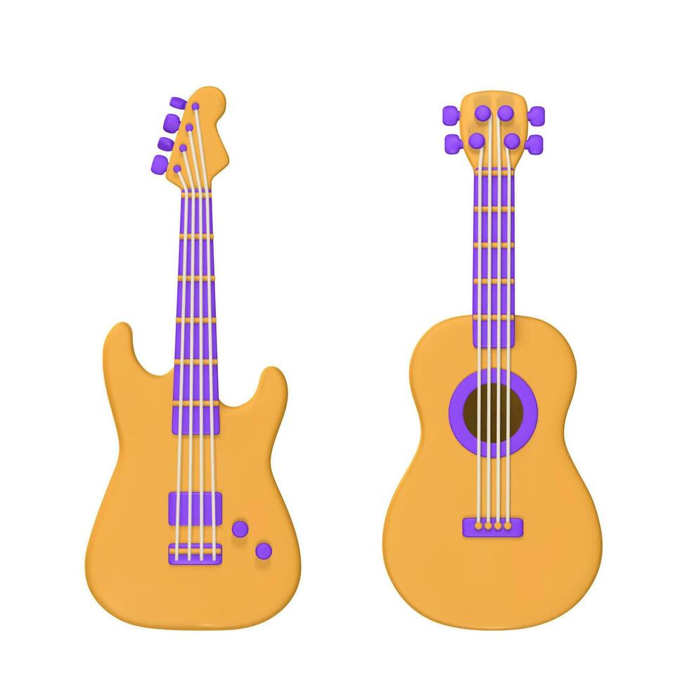 3d réaliste électrique et acoustique guitare pour la musique concept conception dans Plastique dessin animé style. vecteur illustration