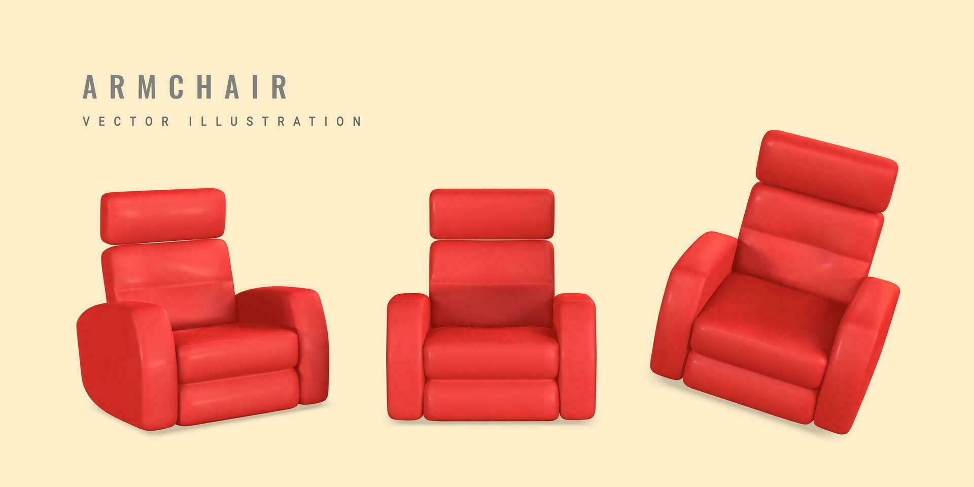 3d réaliste fauteuil avec ombre dans dessin animé style. vecteur illustration