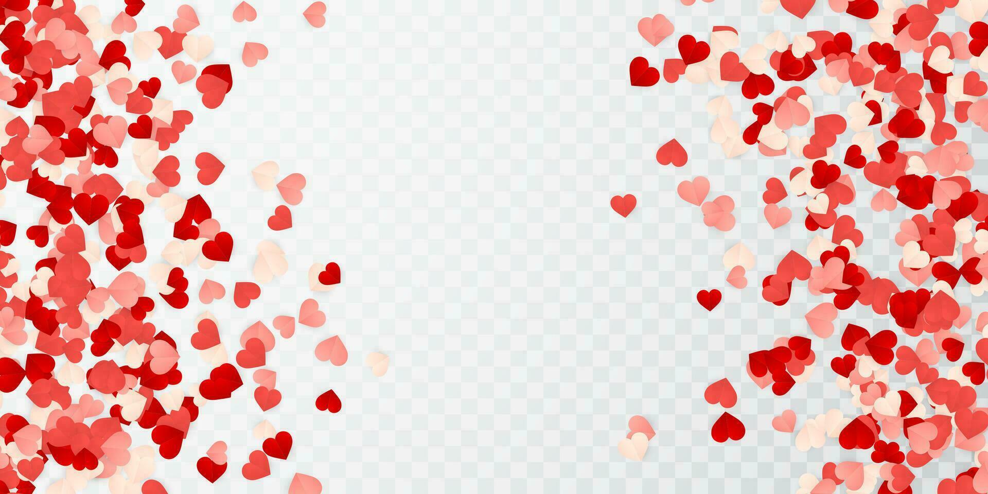content valentines journée arrière-plan, papier rouge, rose et blanc Orange cœurs confettis. vecteur illustration