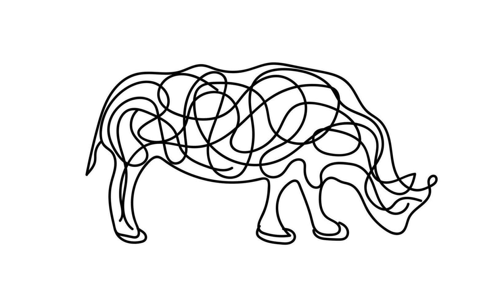 rhinocéros stylisé art contours et rayures sur une blanc Contexte vecteur conception