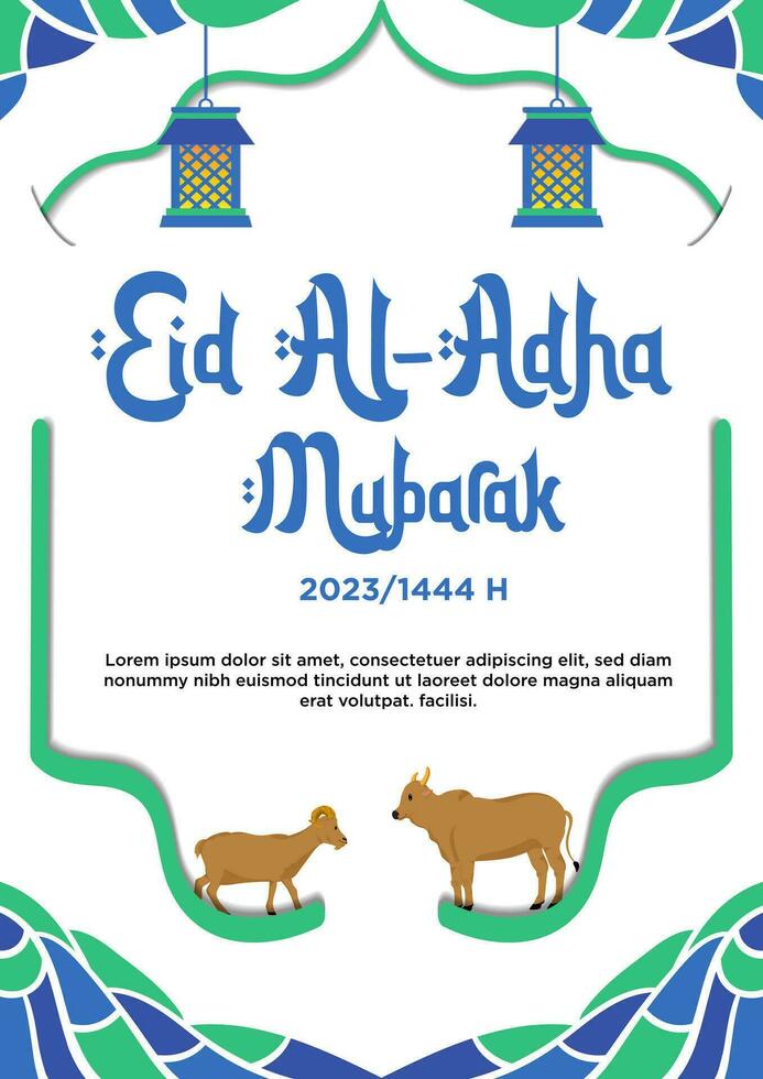 affichebleu et vert abstrait thème content eid al-adha avec animal qurban illustration vecteur