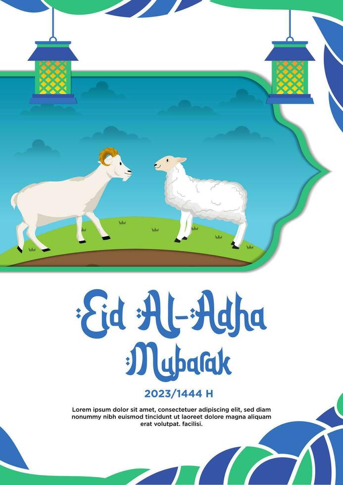 affiche bleu et vert Facile abstrait thème de content eid al-adha avec illustration vecteur