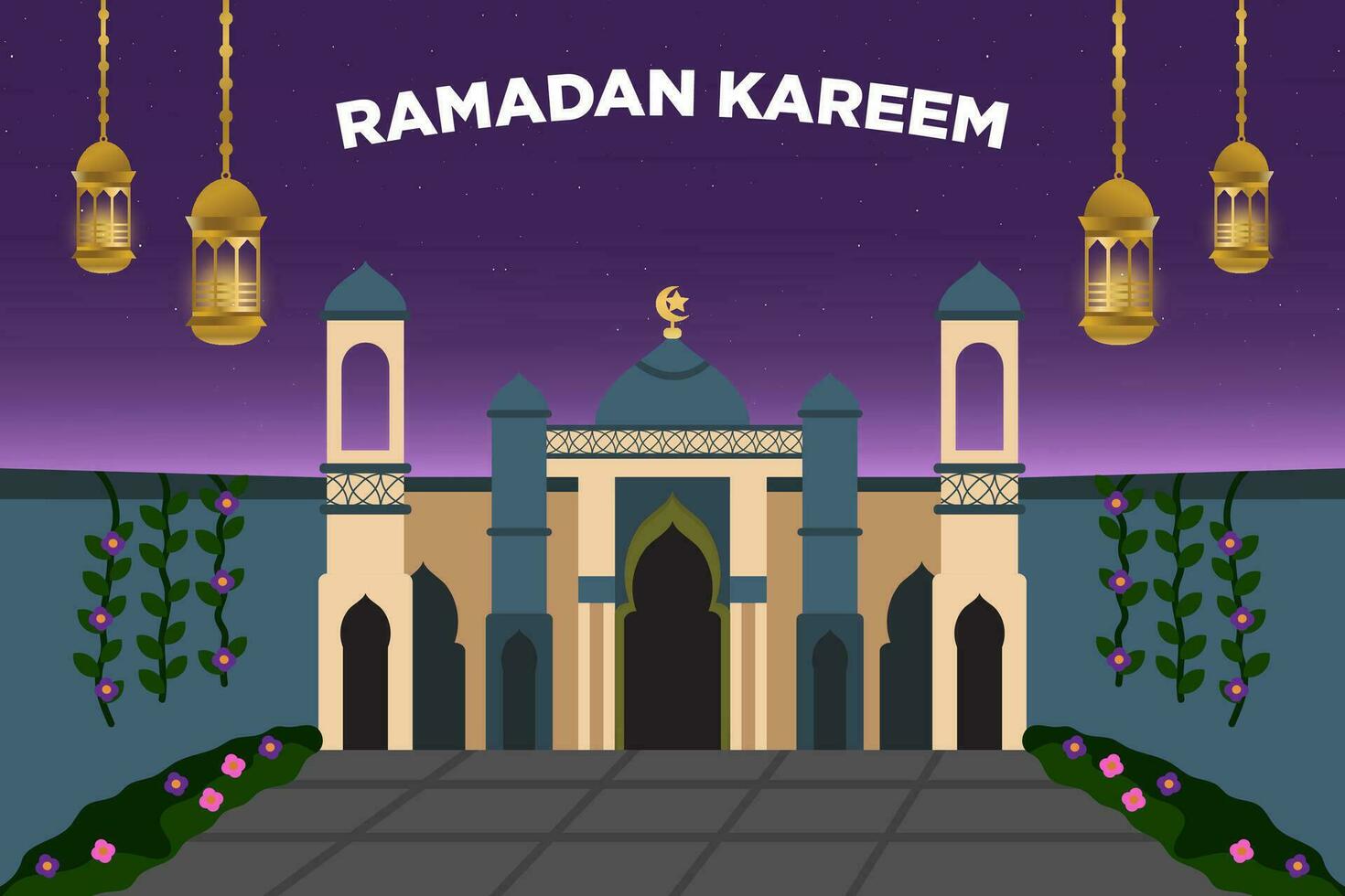 magnifique mosquée vecteur illustration avec Ramadan atmosphère