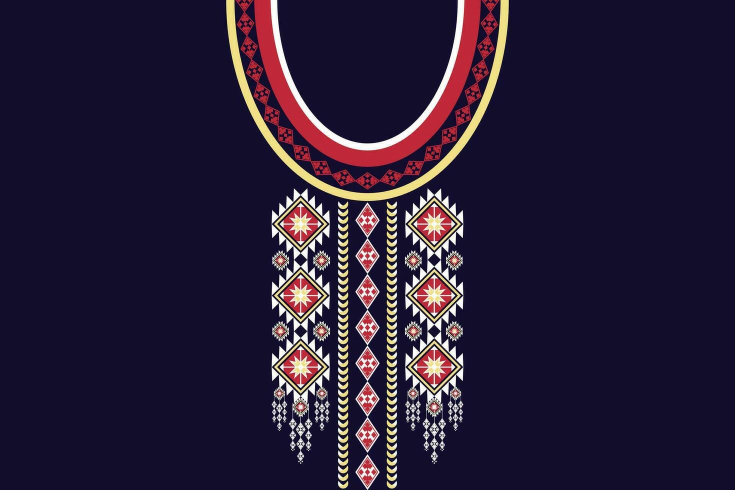 ethnique collier dentelle modèle traditionnel sur noir Contexte. Collier broderie abstrait vecteur illustration. dessins pour mode, mode Hommes, mode femmes, caftan, collier modèle, Collier modèle