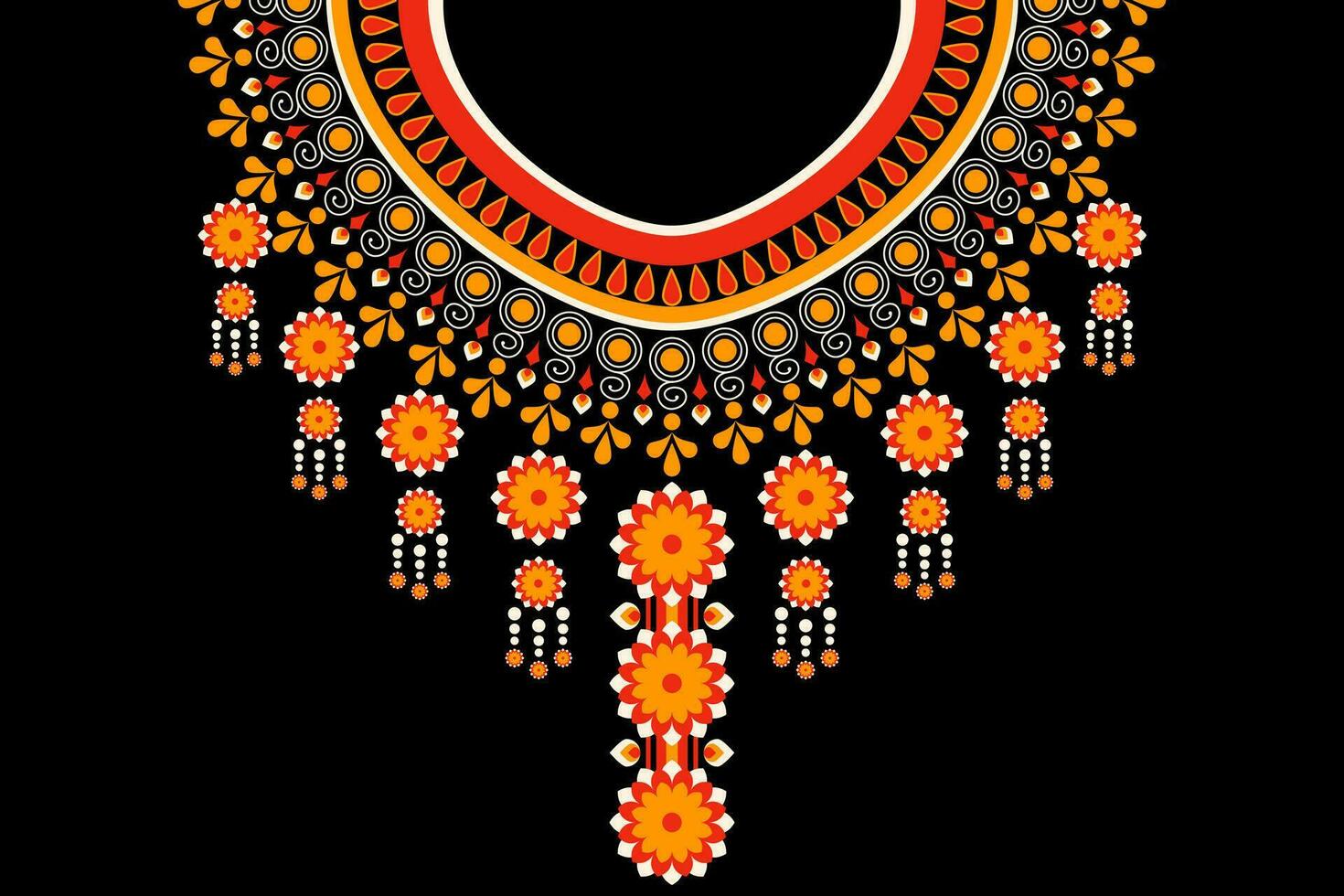 ethnique collier dentelle modèle traditionnel sur noir Contexte. Collier broderie abstrait vecteur illustration. dessins pour mode, mode Hommes, mode femmes, caftan, collier modèle, Collier modèle