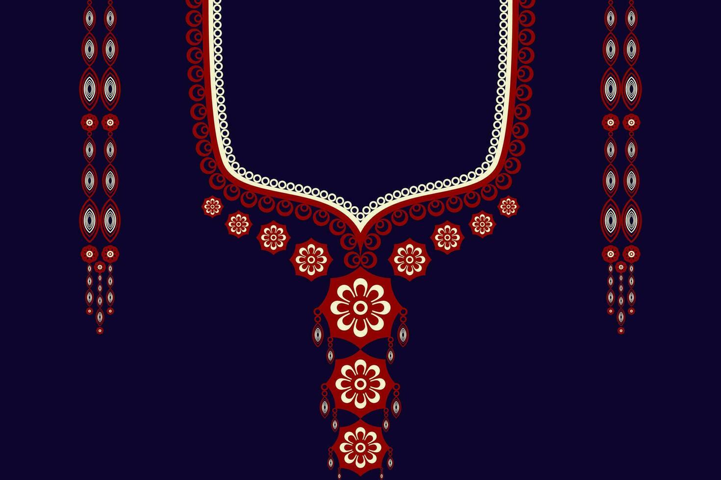 ethnique collier dentelle modèle traditionnel sur noir Contexte. Collier broderie abstrait vecteur illustration. dessins pour mode, mode Hommes, mode femmes, caftan, collier modèle, Collier modèle