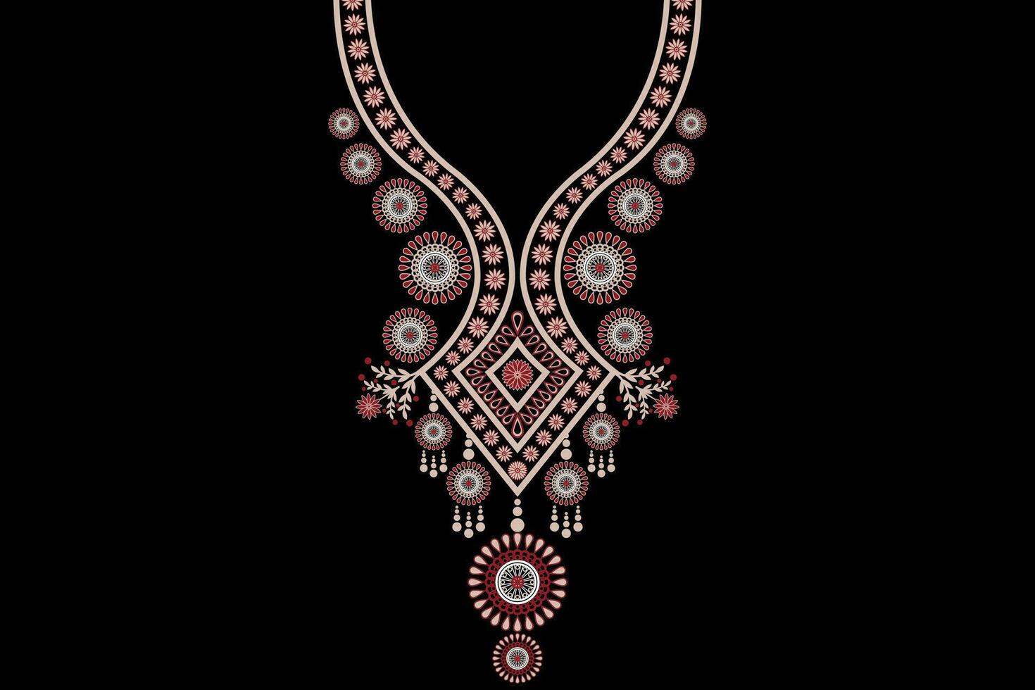 ethnique collier dentelle modèle traditionnel sur noir Contexte. Collier broderie abstrait vecteur illustration. dessins pour mode, mode Hommes, mode femmes, caftan, collier modèle, Collier modèle