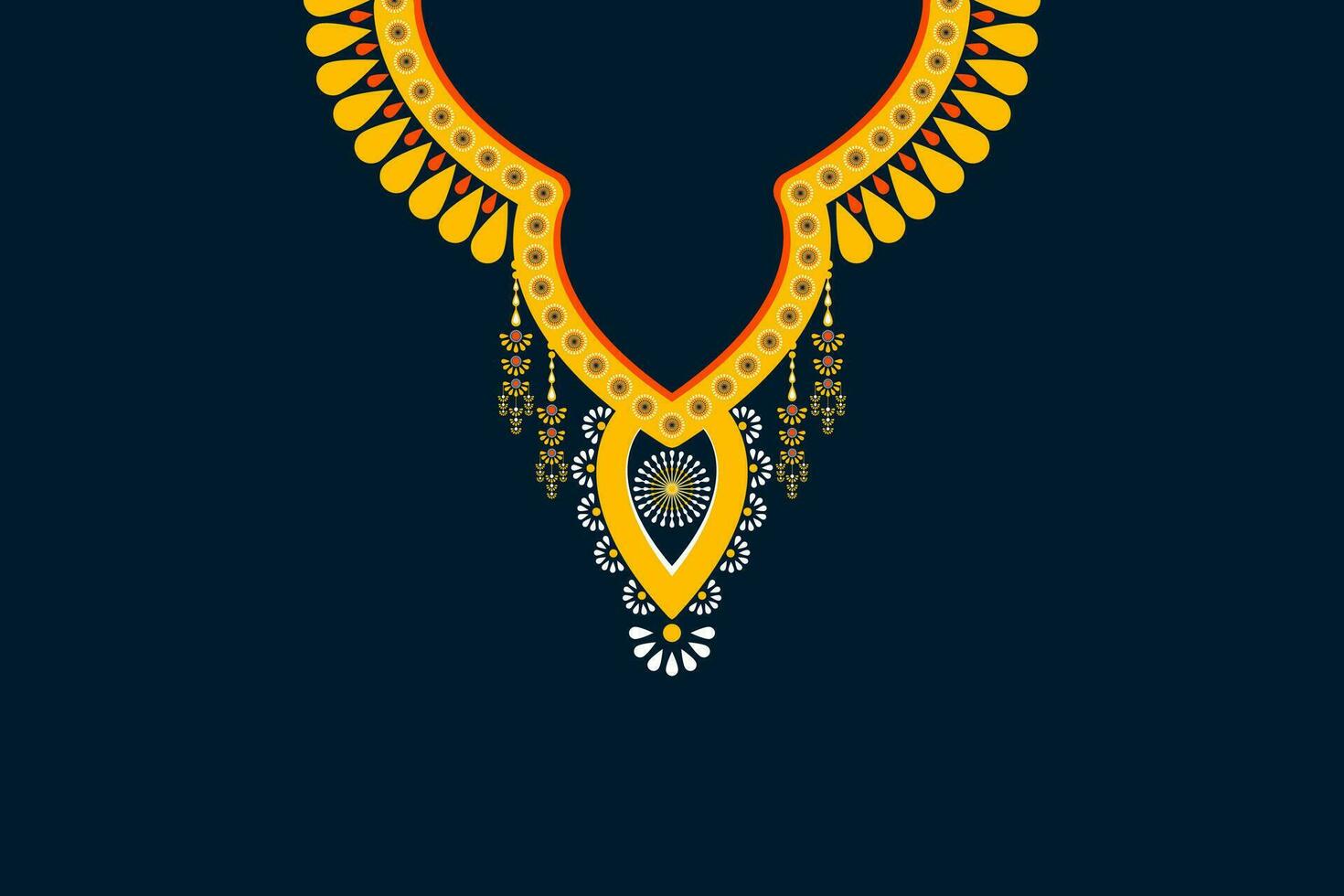 ethnique collier dentelle modèle traditionnel sur noir Contexte. Collier broderie abstrait vecteur illustration. dessins pour mode, mode Hommes, mode femmes, caftan, collier modèle, Collier modèle