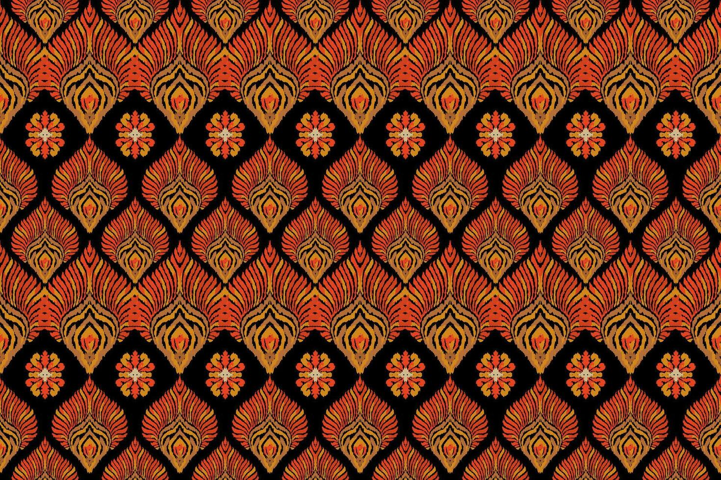 ikat romance ethnique paon tribal sans couture modèle pour papier peint, décoration, tissu et textile, arrière-plan, tapis. vecteur