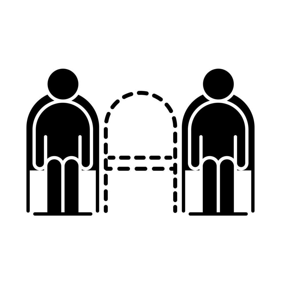 covid 19 coronavirus social distance physique assis dans une épidémie de chaise publique propagation icône de style silhouette vecteur