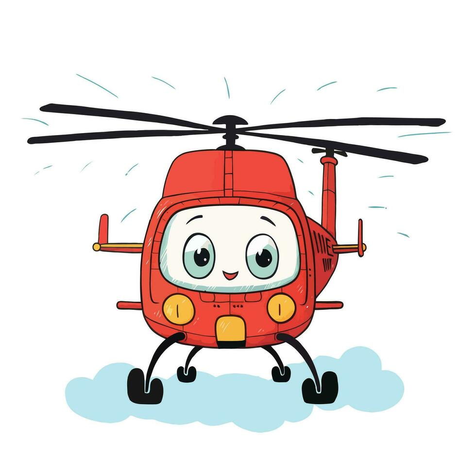 porter secours hélicoptère en volant dans le ciel. dessin animé dessiné à la main hélicoptère. air ambulance hélicoptère vecteur