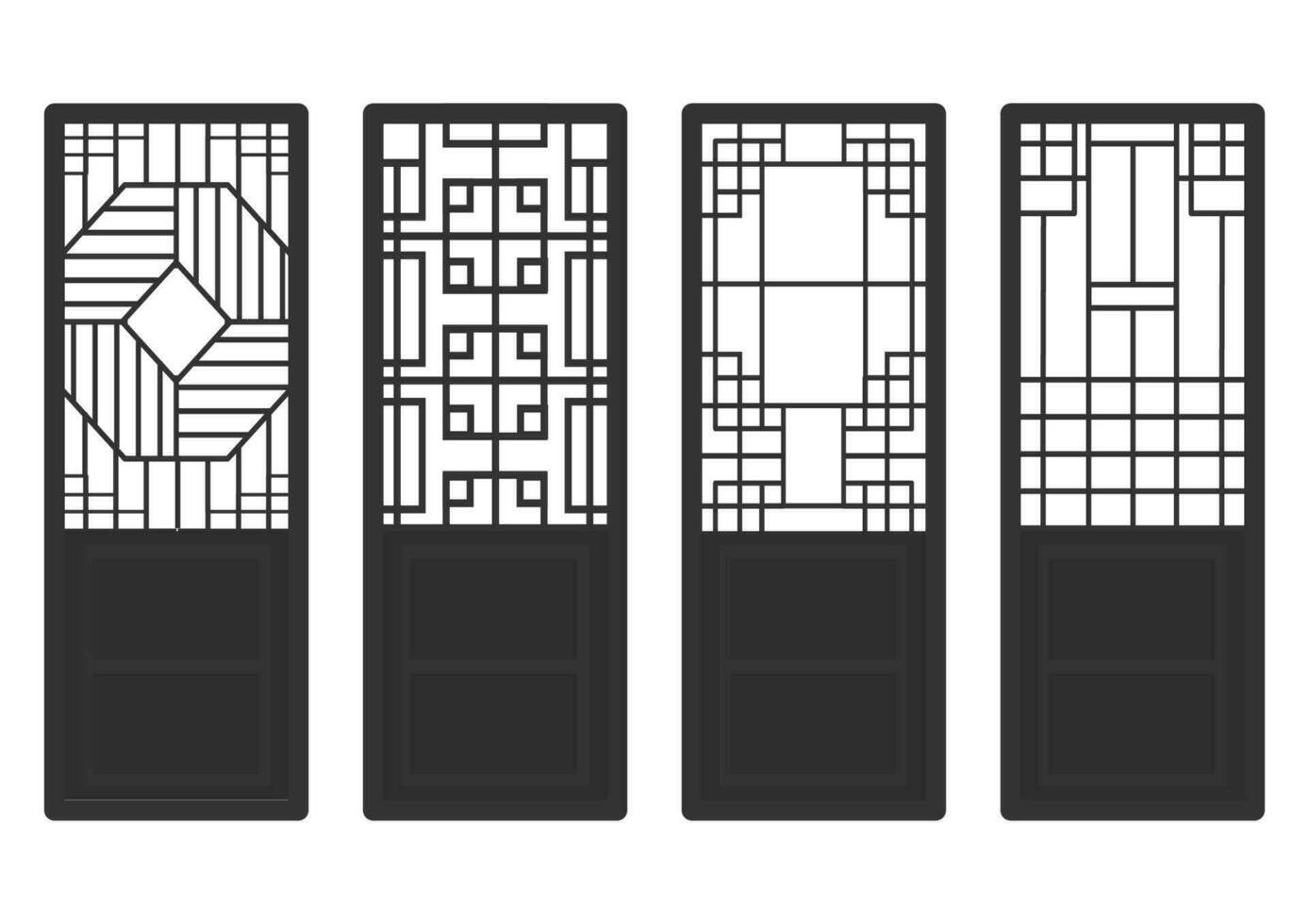 motif de cadre d'ornement coréen traditionnel. ensemble d'art de décoration antique de porte et de fenêtre. illustration vectorielle de silhouette. panneau découpé au laser. vecteur