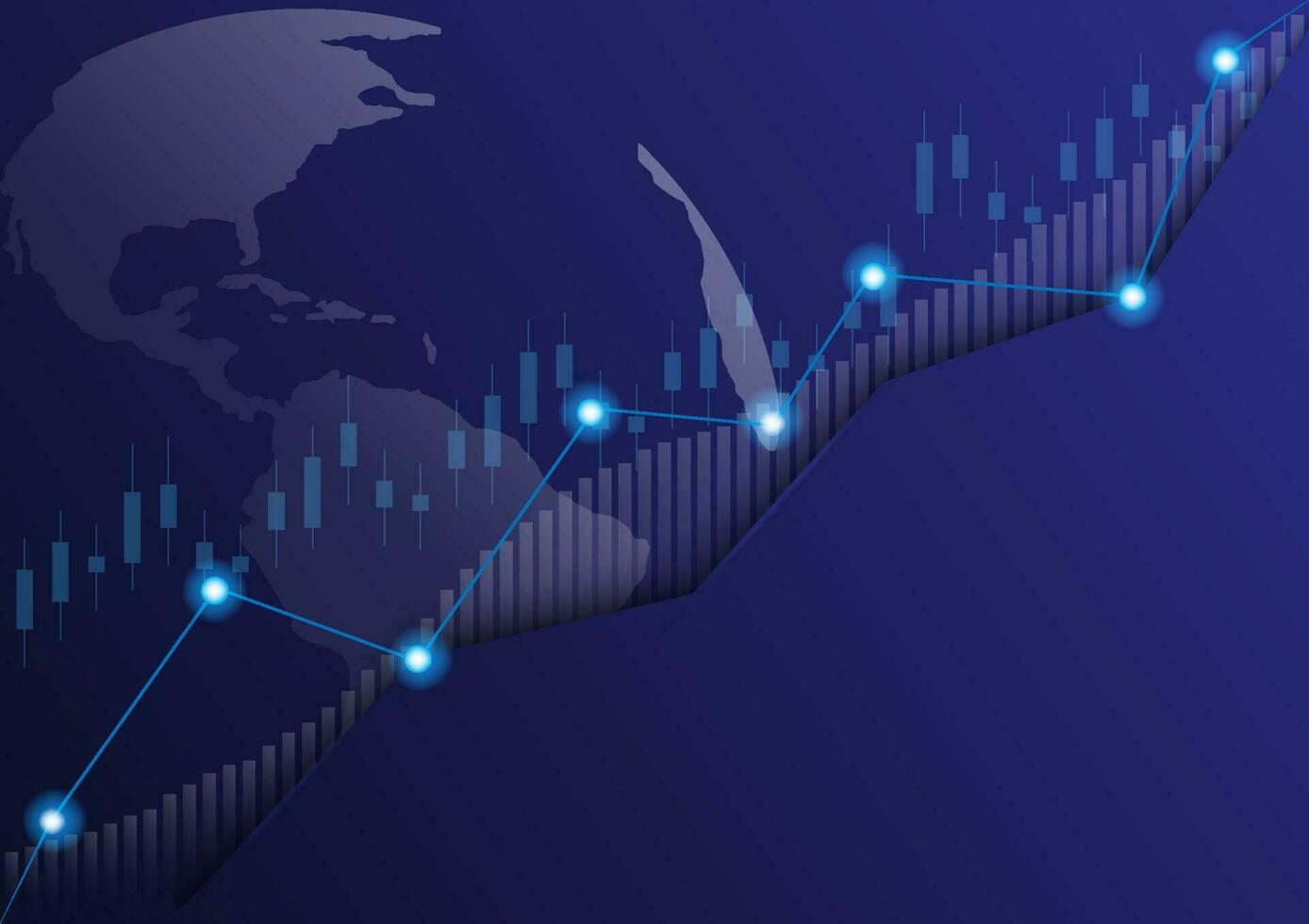 graphique du marché boursier d'investissement. graphique d'affaires de croissance de flèche. rapport numérique avec fond de carte du monde. illustrateur de vecteur graphique de technologie.