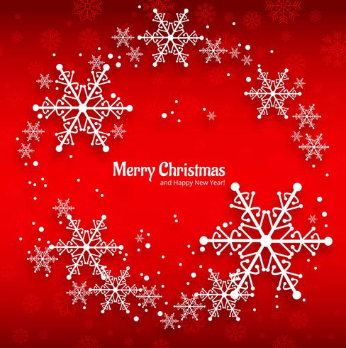 Carte de voeux joyeux Noël avec fond rouge de flocons de neige vecteur