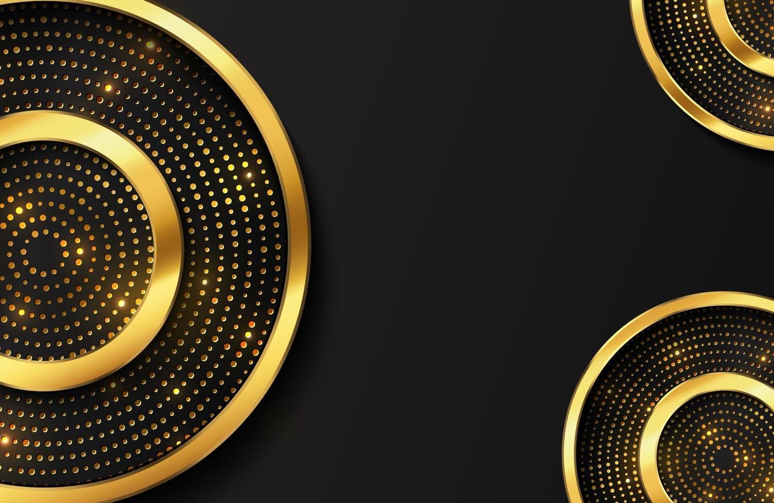 fond de luxe abstrait avec forme de cercle d'or et particules de paillettes dorées vecteur