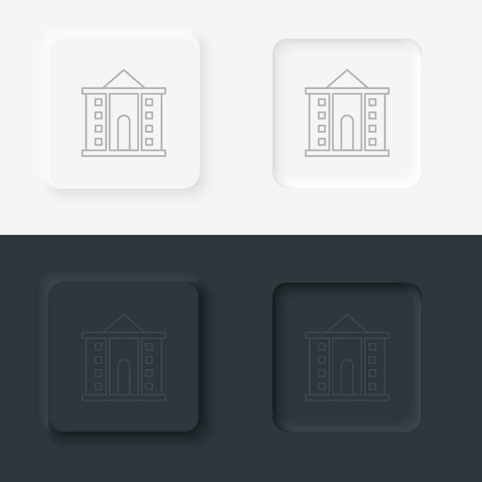 bâtiment contour icône. neumorphique style bouton vecteur icône noir et blanc Contexte ensemble