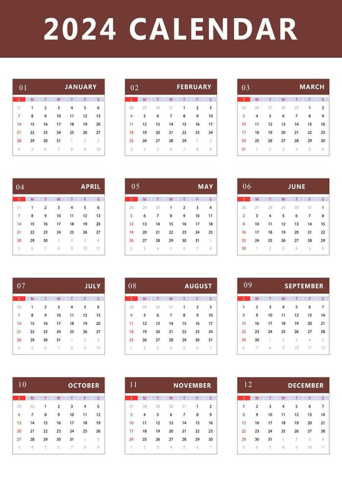 mensuel calendrier modèle de année 2024. vecteur conception
