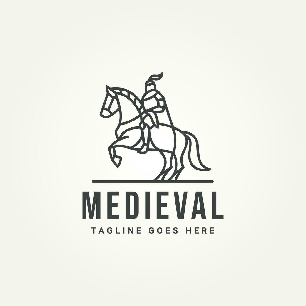 minimaliste médiéval Chevalier ligne art icône logo modèle vecteur illustration conception. Facile moderne Chevalier avec cheval logo concept