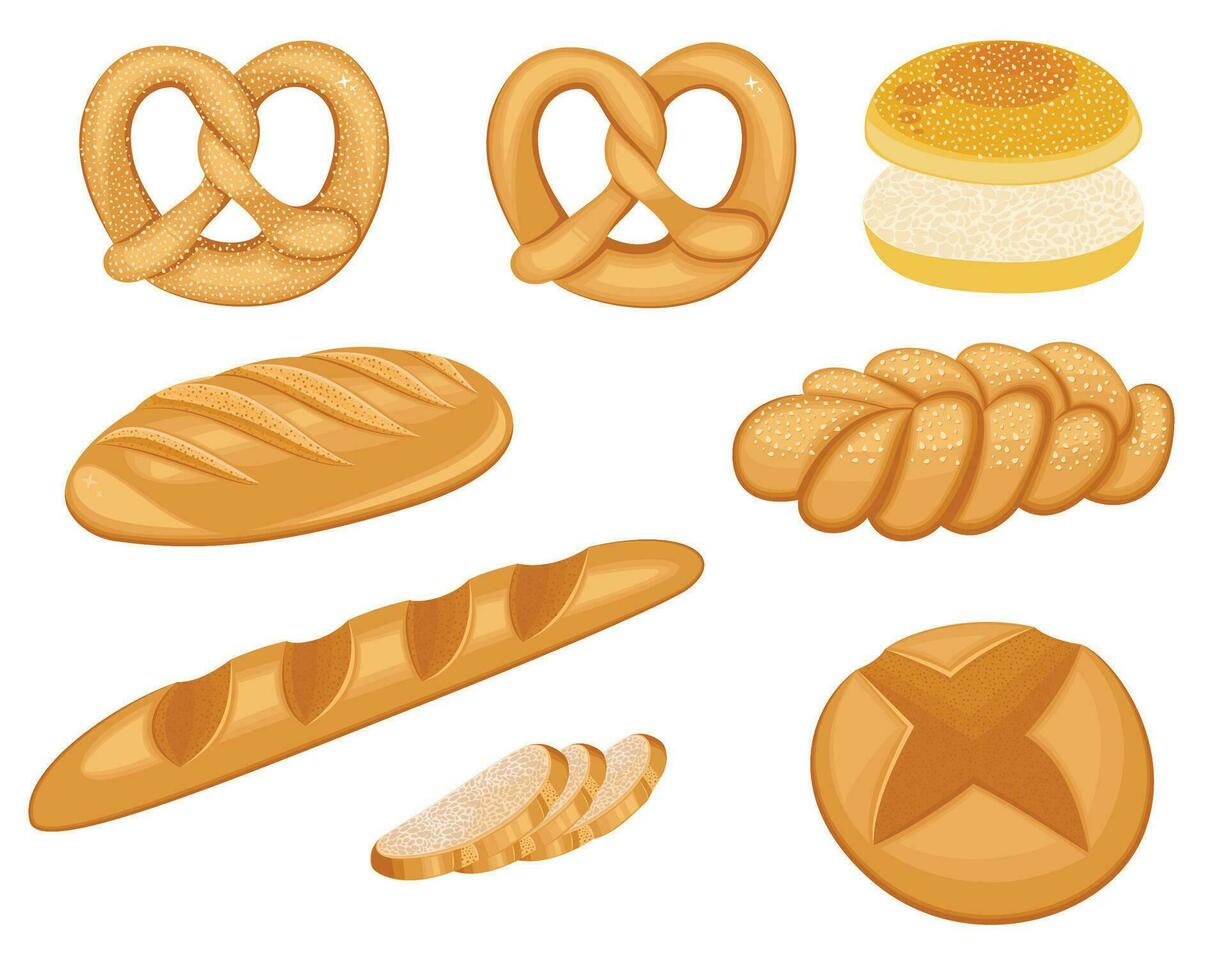 ensemble de boulangerie fraîchement cuit pour boulangerie ou café menu pain nourriture illustration vecteur