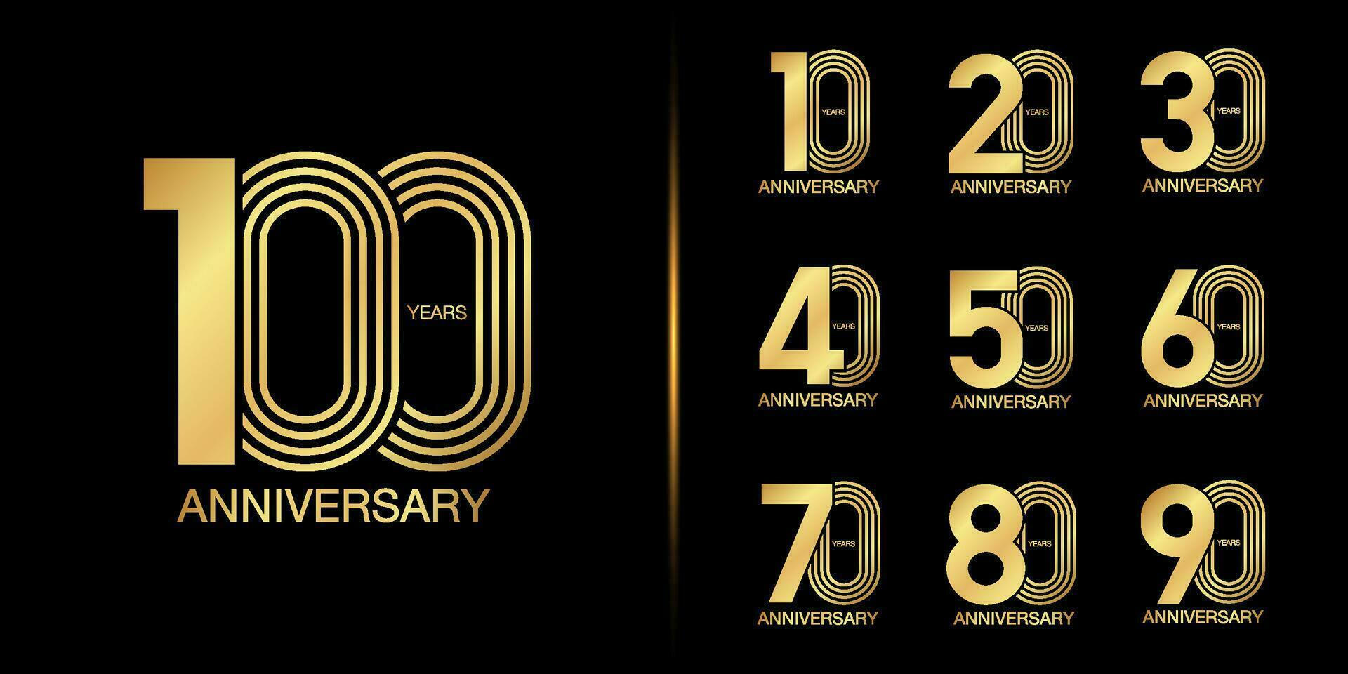 ensemble de prime anniversaire logotype. d'or anniversaire fête emblème conception pour entreprise profil, brochure, magazine, brochure, la toile, bannière, invitation ou salutation carte. vecteur