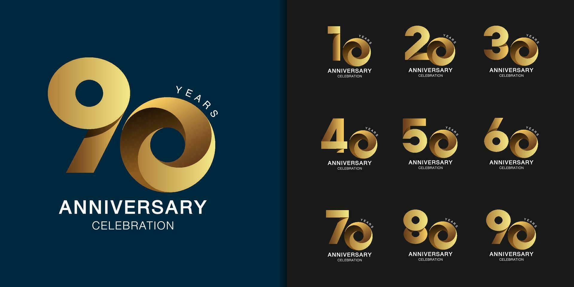 ensemble de prime anniversaire logotype. d'or anniversaire fête emblème conception pour entreprise profil, brochure, magazine, brochure, la toile, bannière, invitation ou salutation carte. vecteur