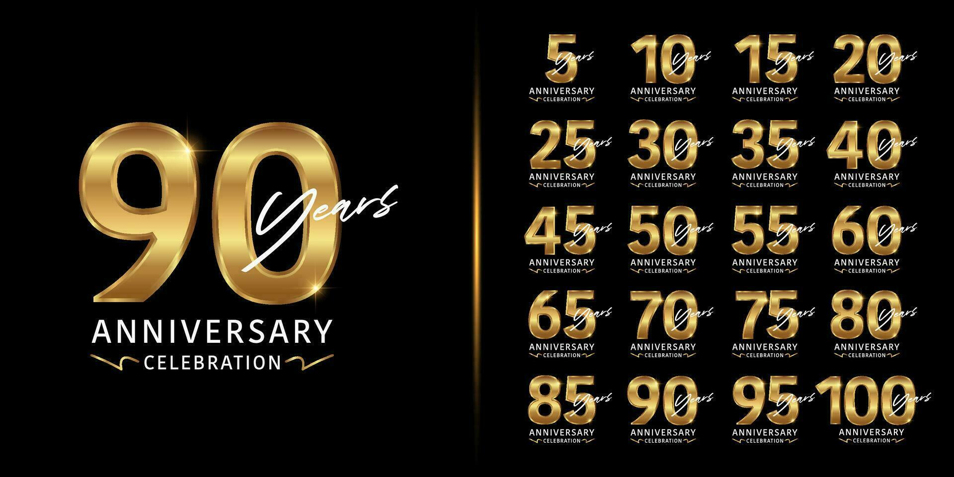 ensemble de prime anniversaire logotype. d'or anniversaire fête emblème conception pour entreprise profil, brochure, magazine, brochure, la toile, bannière, invitation ou salutation carte. vecteur