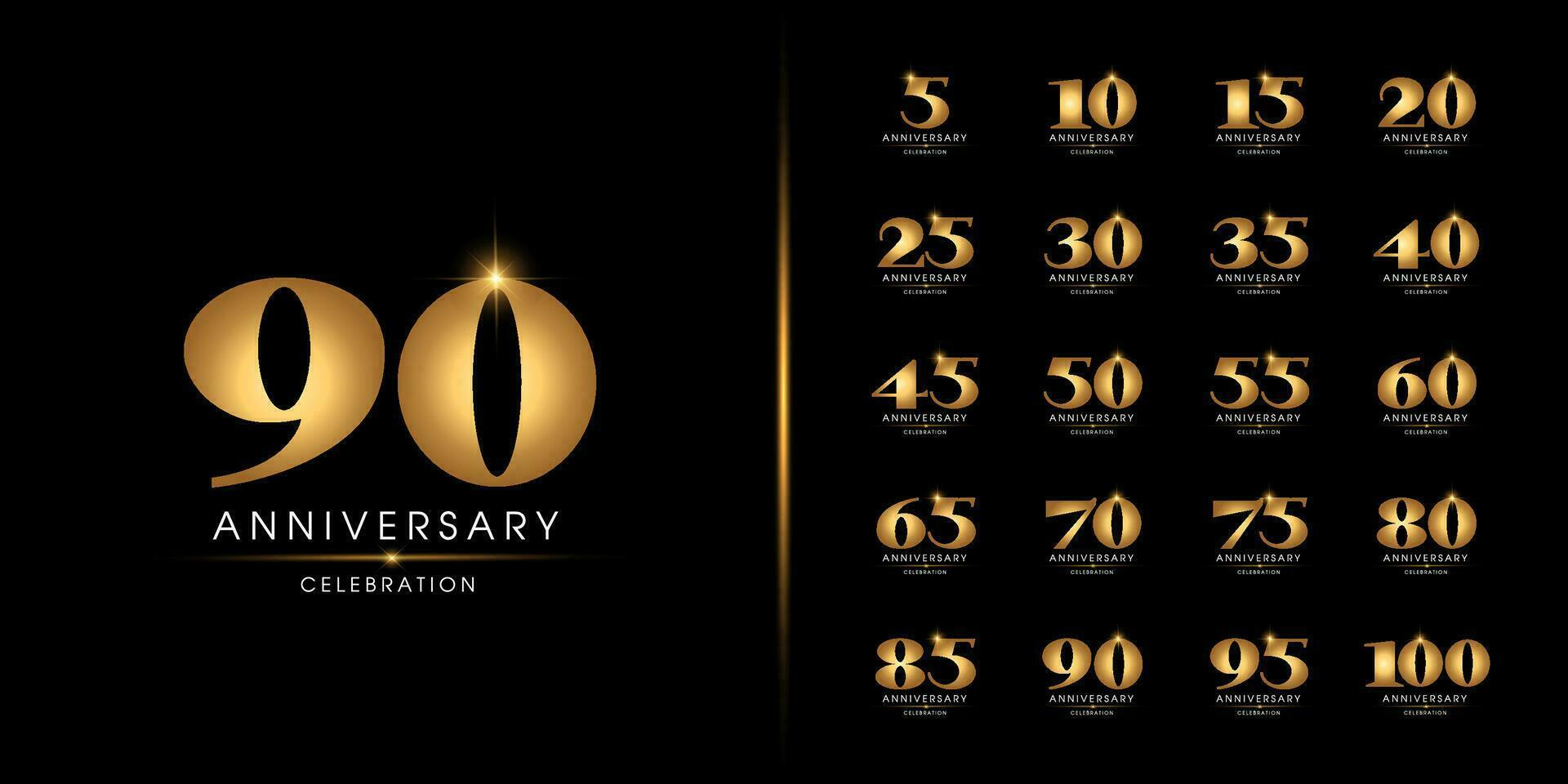 ensemble de prime anniversaire logotype. d'or anniversaire fête emblème conception pour entreprise profil, brochure, magazine, brochure, la toile, bannière, invitation ou salutation carte. vecteur