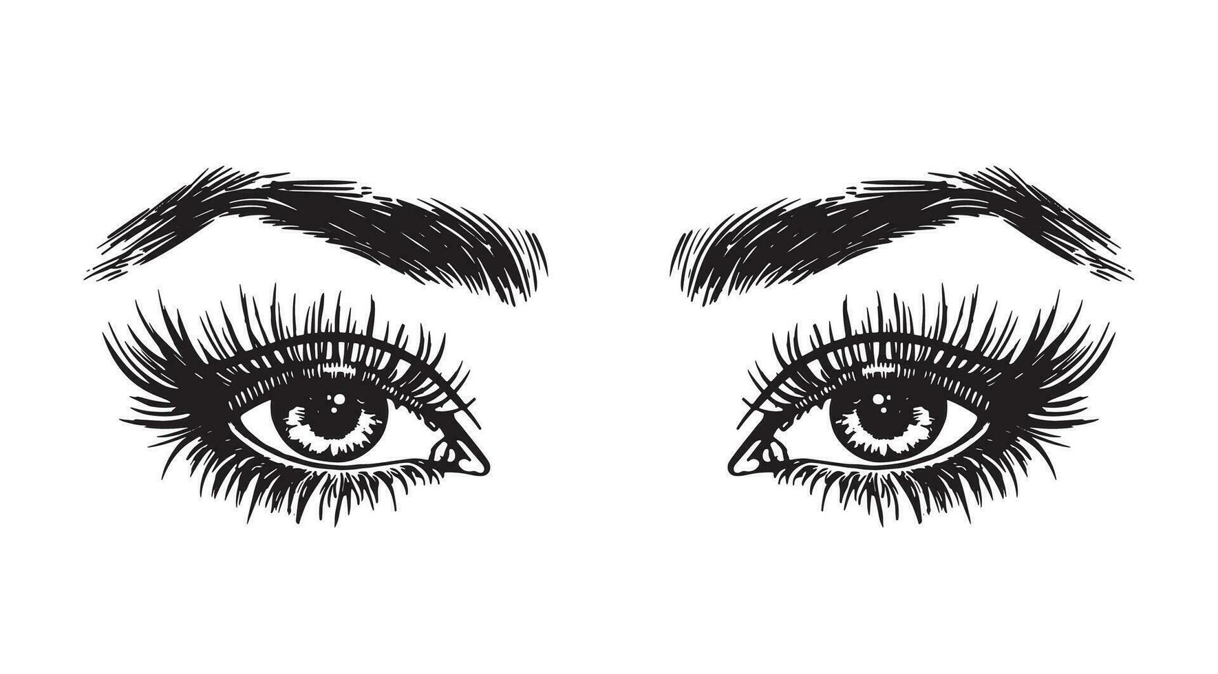 femme yeux, maquillage regarder, ligne dessin logo noir sur blanc vecteur