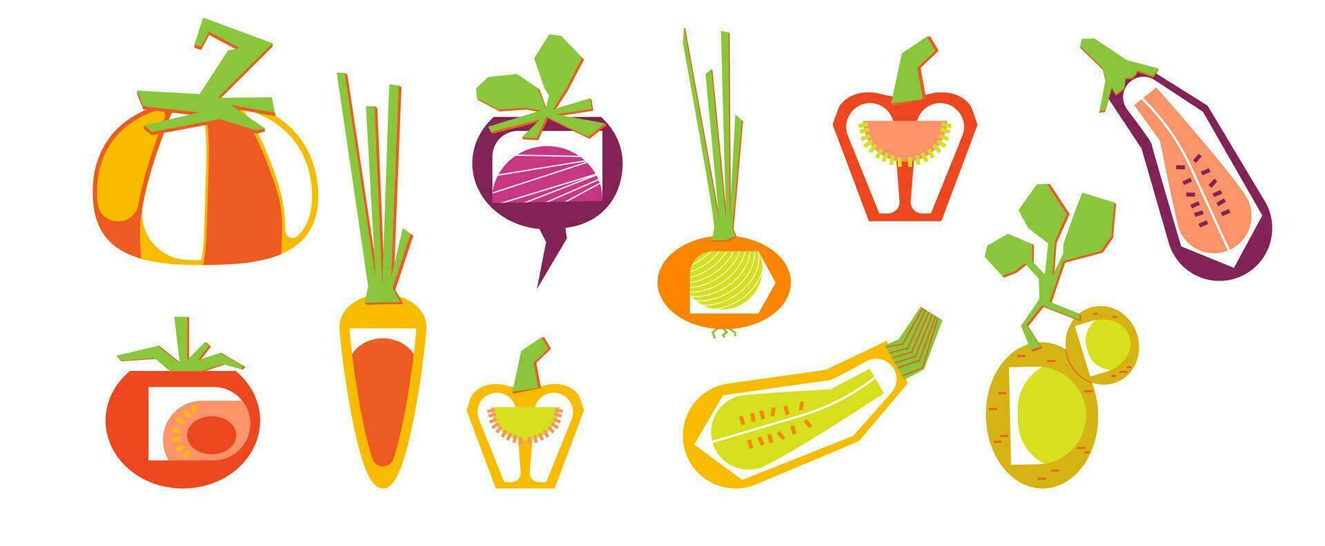 des légumes. ensemble de Frais des légumes. vecteur illustration dans papier Couper style. minimalisme. logo, emblème, icône.