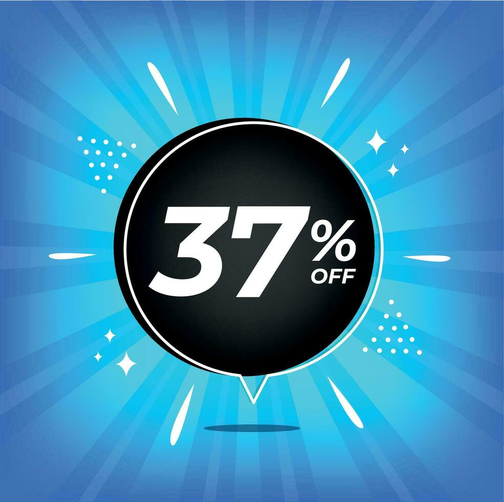 37 pour cent désactivé. bleu bannière avec trente sept pour cent remise sur une noir ballon pour méga gros ventes. vecteur