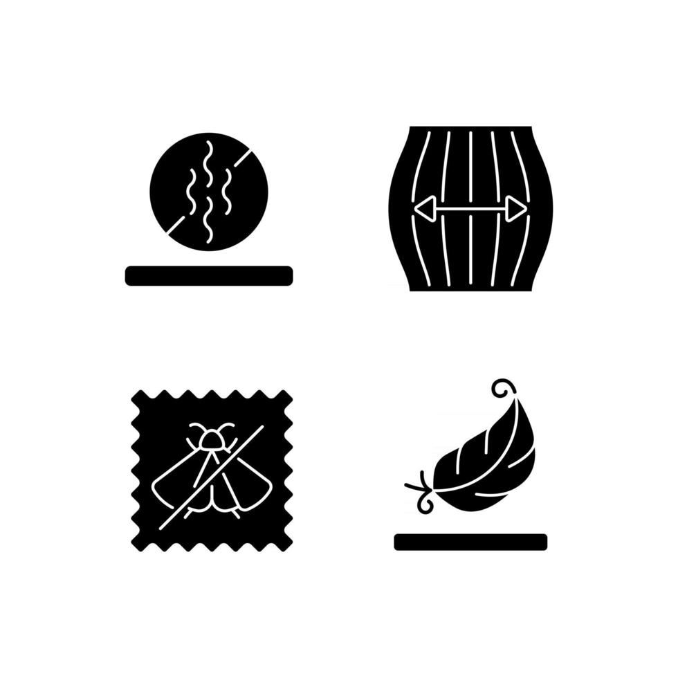 qualités textiles icônes de glyphe noir sur un espace blanc vecteur