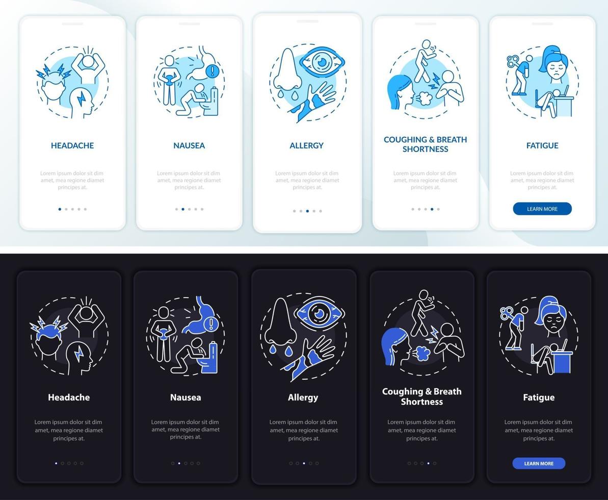 Écran de la page de l'application mobile d'intégration des maladies de la pollution de l'air avec des concepts vecteur