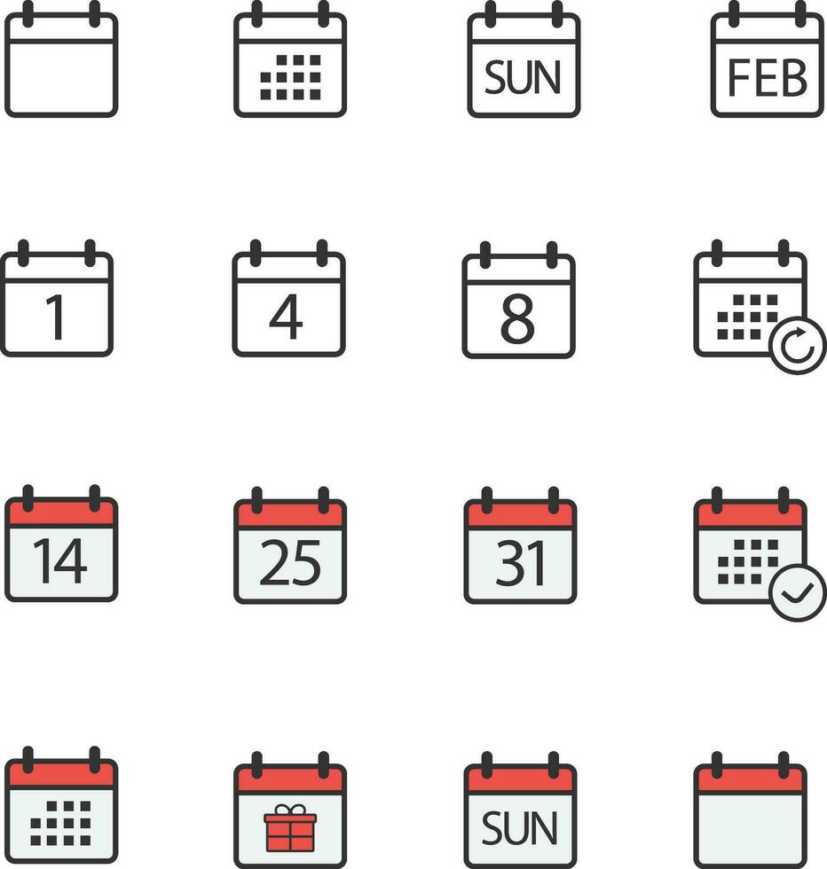 calendrier ligne icônes, vecteur illustration