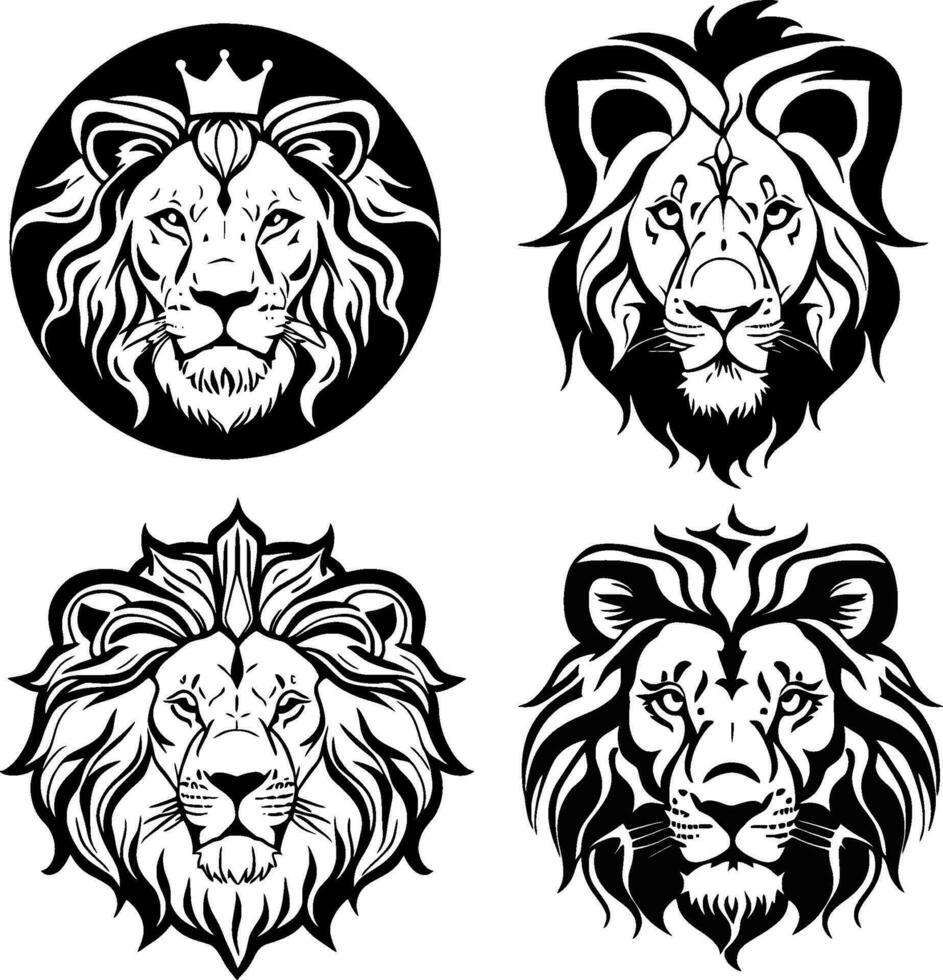 Lion tête logo vecteur pochoir ensemble