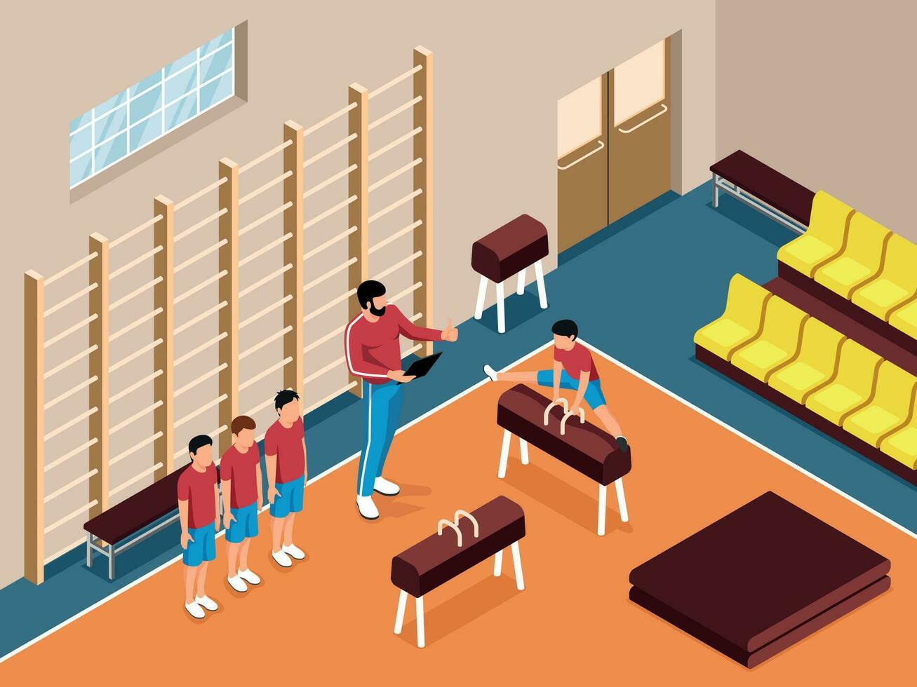 isométrique école Gym illustration vecteur