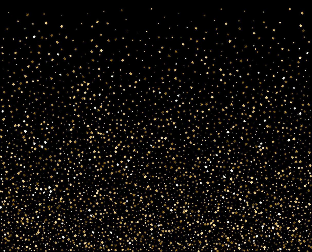 motif abstrait d'étoiles d'or tombant au hasard sur fond noir vecteur