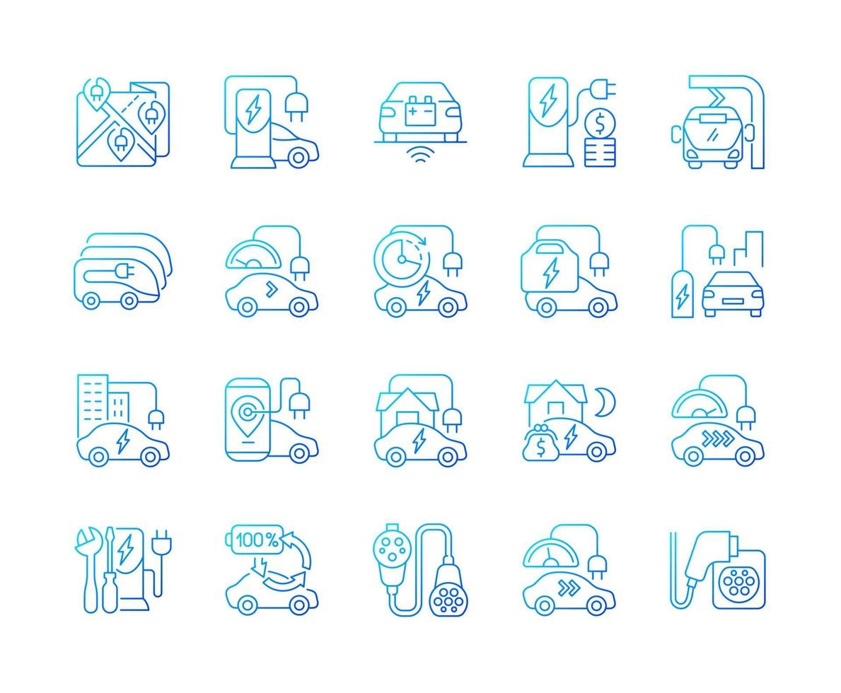 Jeu d'icônes vectorielles linéaires de gradient de charge de véhicule électrique vecteur