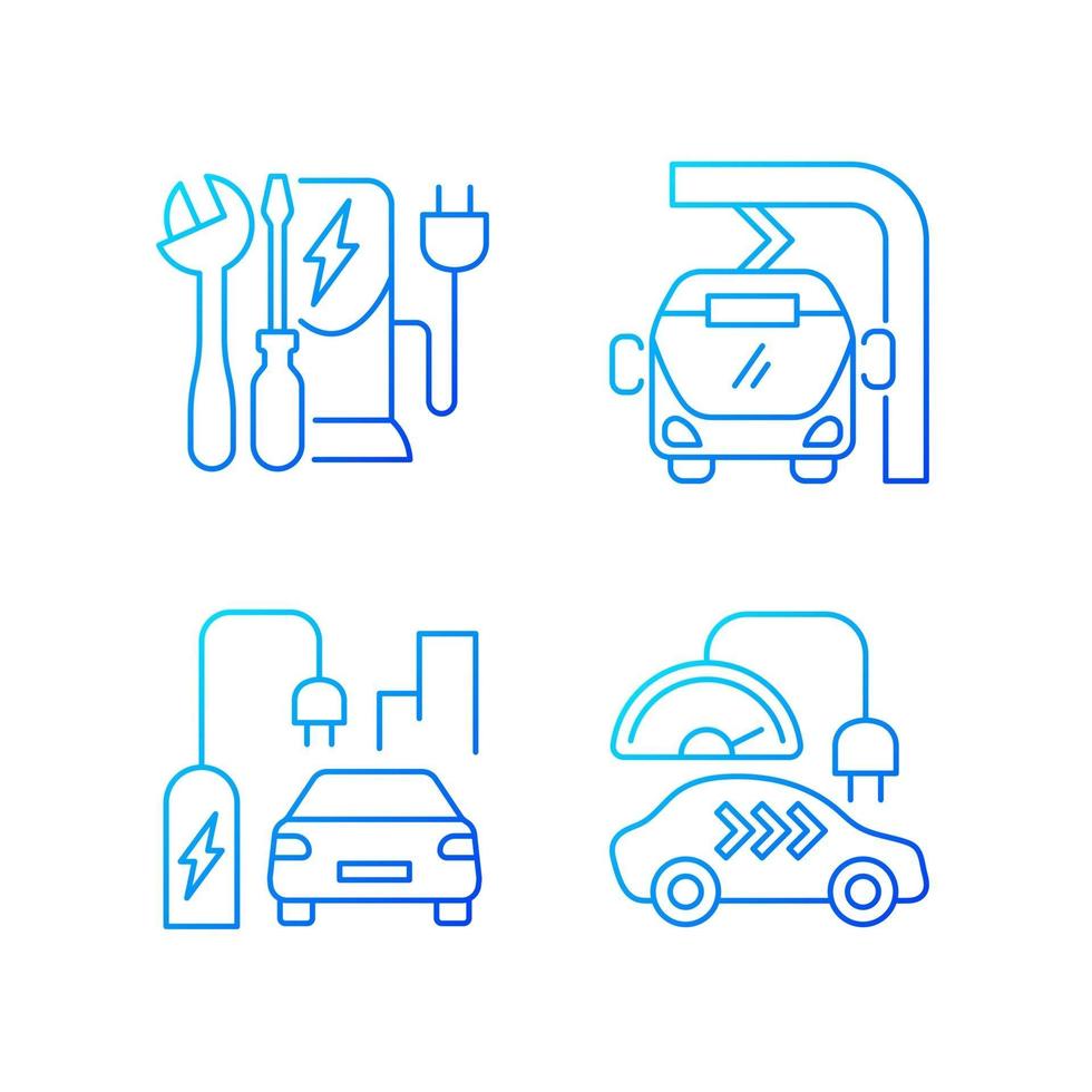 Jeu d'icônes vectorielles linéaires de gradient de charge de véhicule électrique vecteur