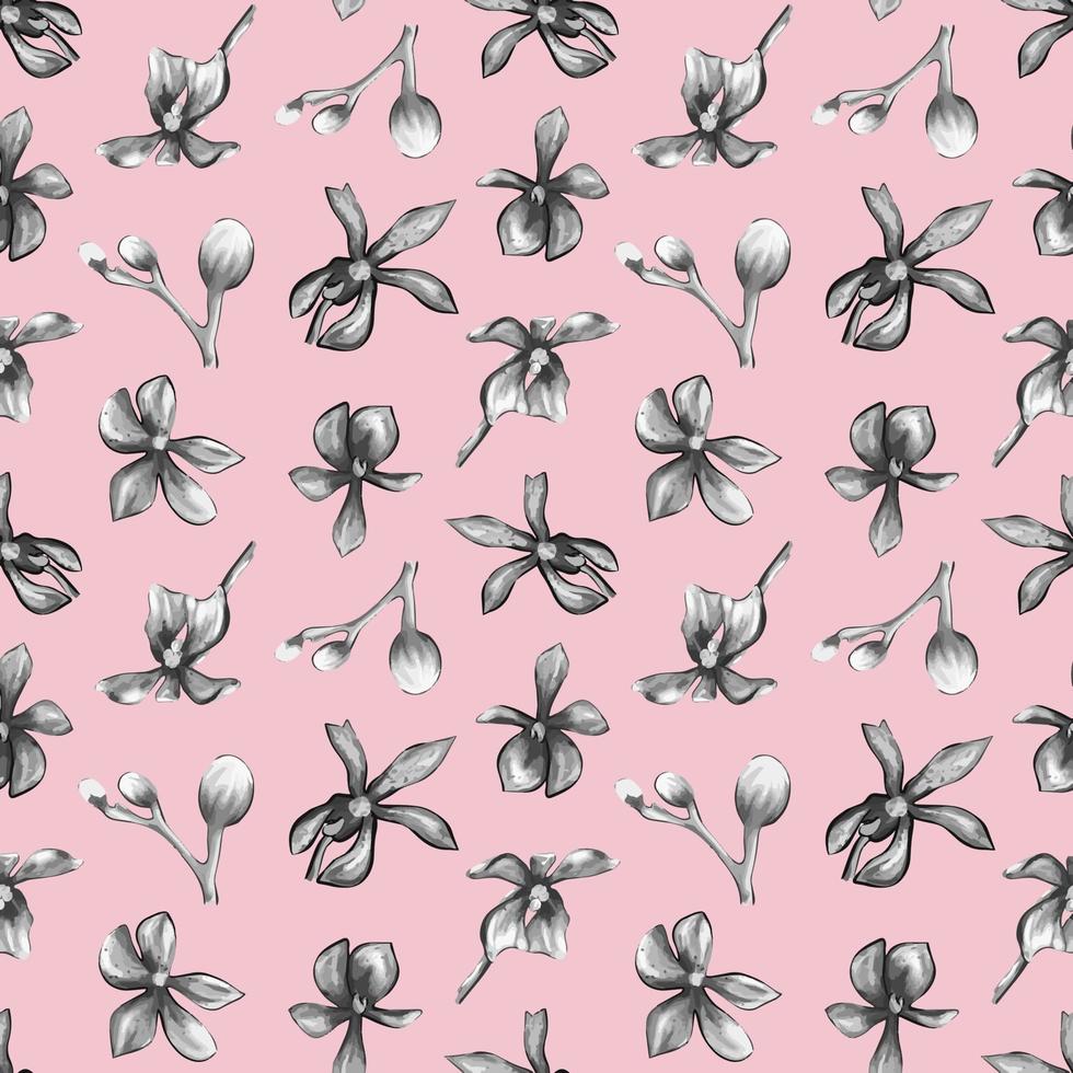 modèle sans couture de fleurs d'orchidées sur fond rose. motif floral sur fond rose. illustration vectorielle botanique. vecteur