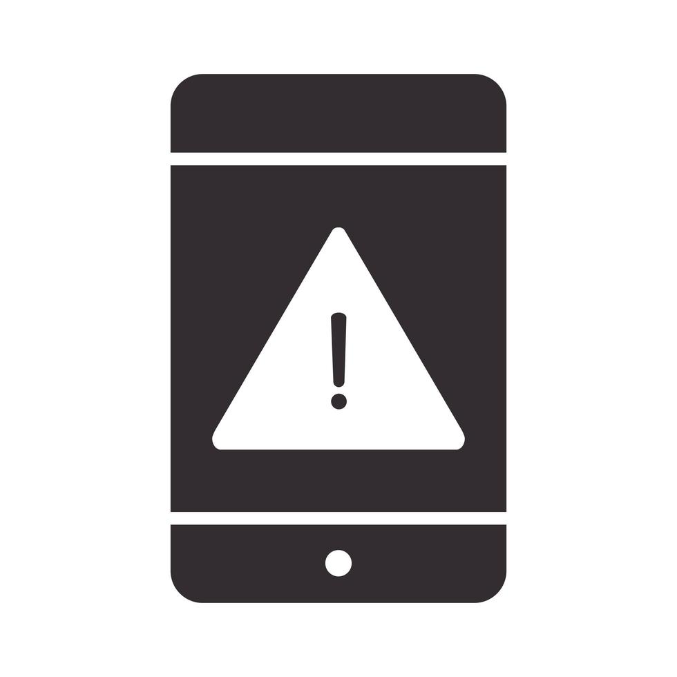 alerte icône smartphone panneau d'avertissement attention danger point d'exclamation précaution silhouette style conception vecteur