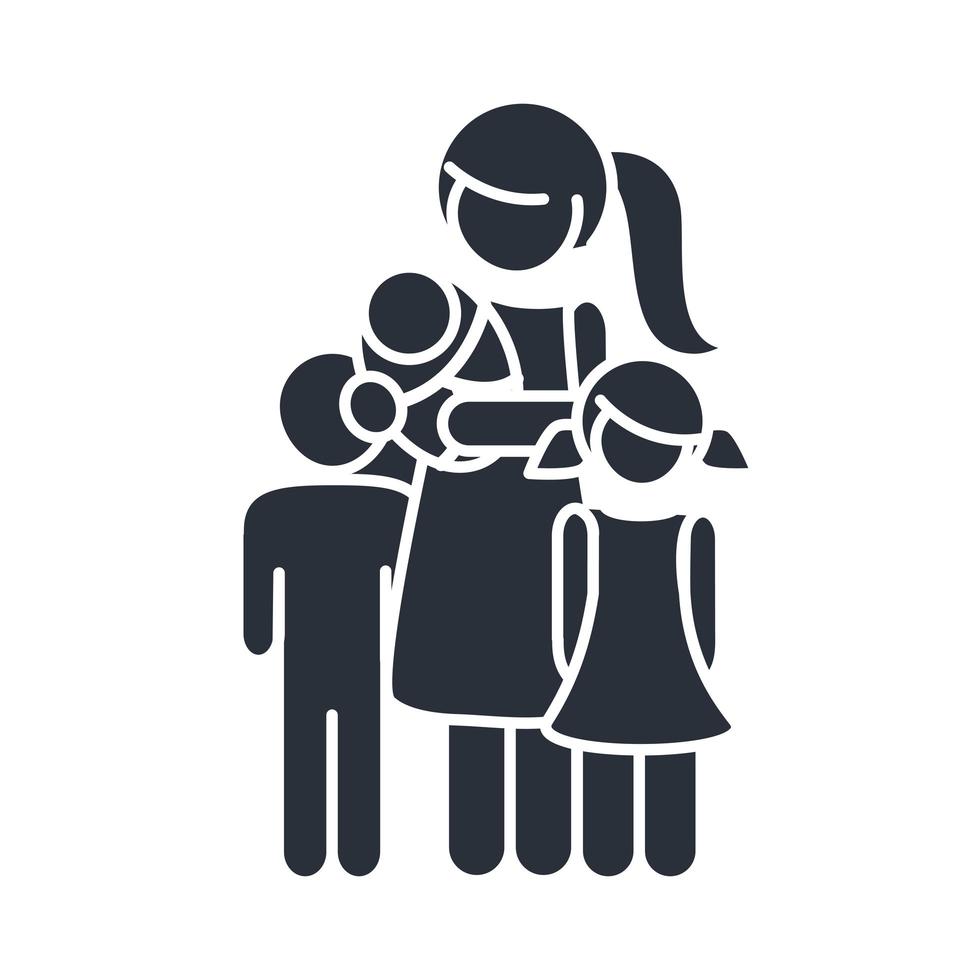mère avec bébé fils et fille ensemble icône de jour de famille dans le style de silhouette vecteur