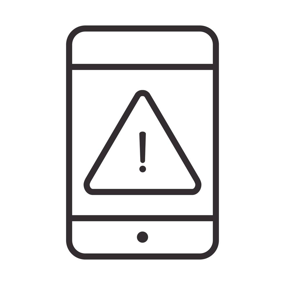 alerte icône smartphone panneau d'avertissement attention danger point d'exclamation précaution ligne style conception vecteur