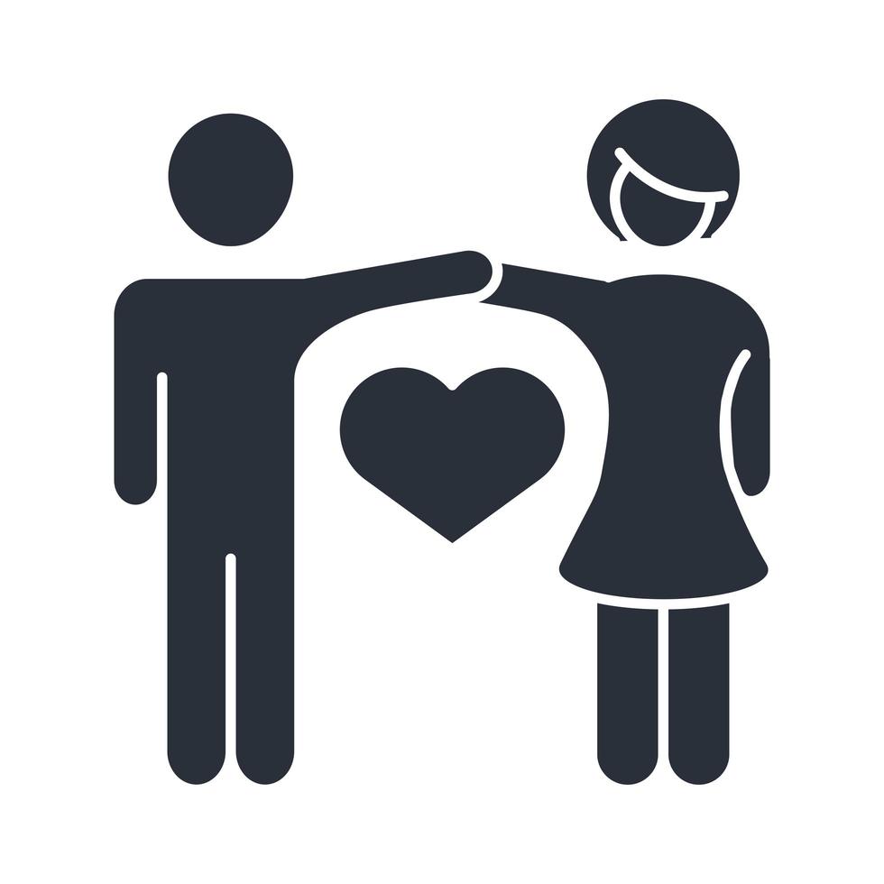 mère et père main dans la main aiment l'icône de jour de famille romantique dans le style de silhouette vecteur