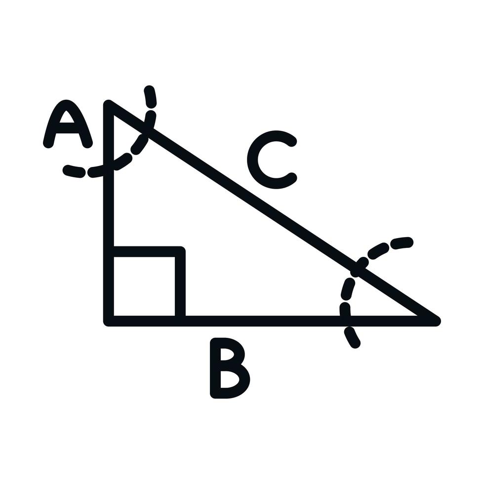 icône de style et de ligne de triangle rectangle de sciences de l'école d'enseignement des mathématiques vecteur