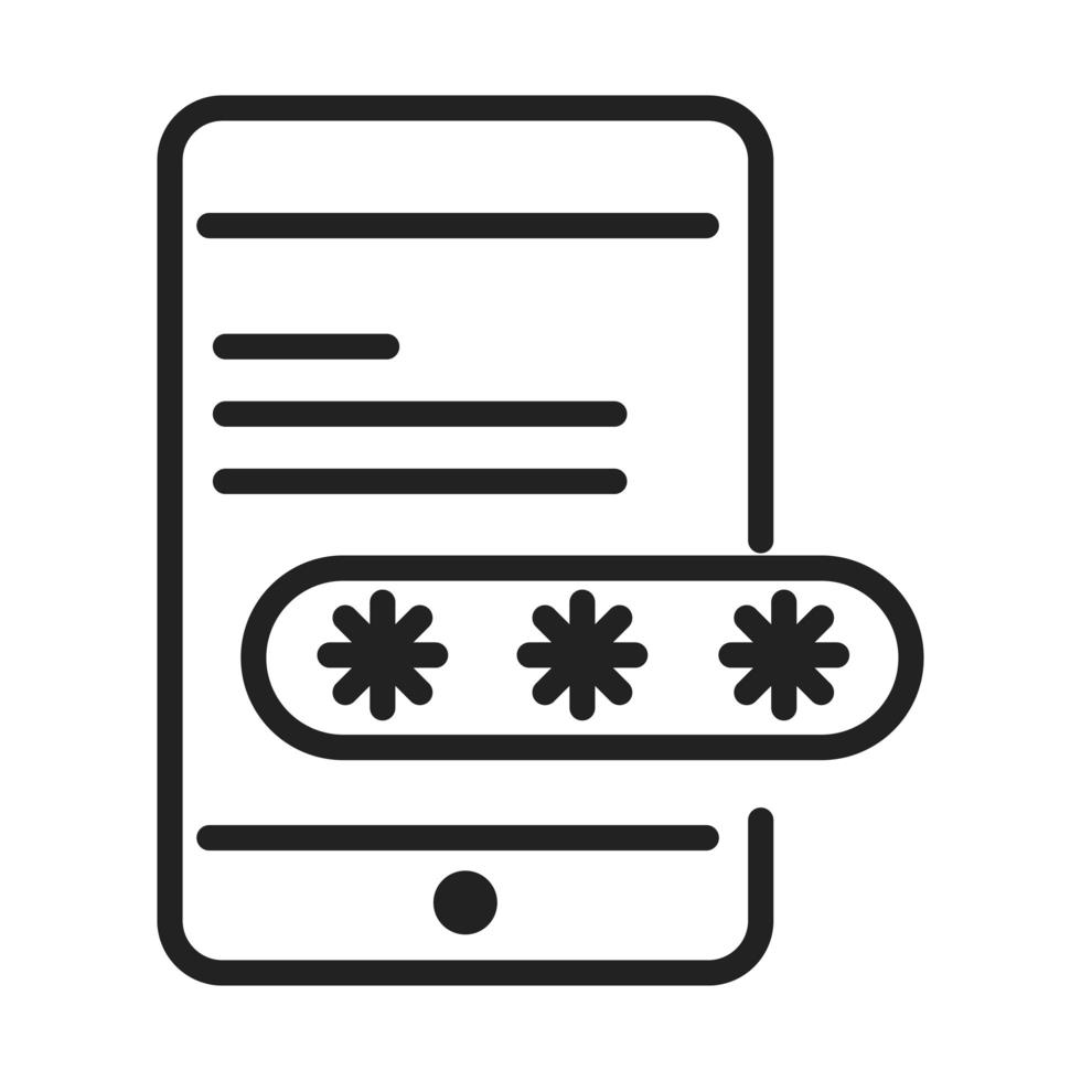 cybersécurité et information ou protection du réseau icône de style de ligne de mot de passe de connexion de smartphone vecteur