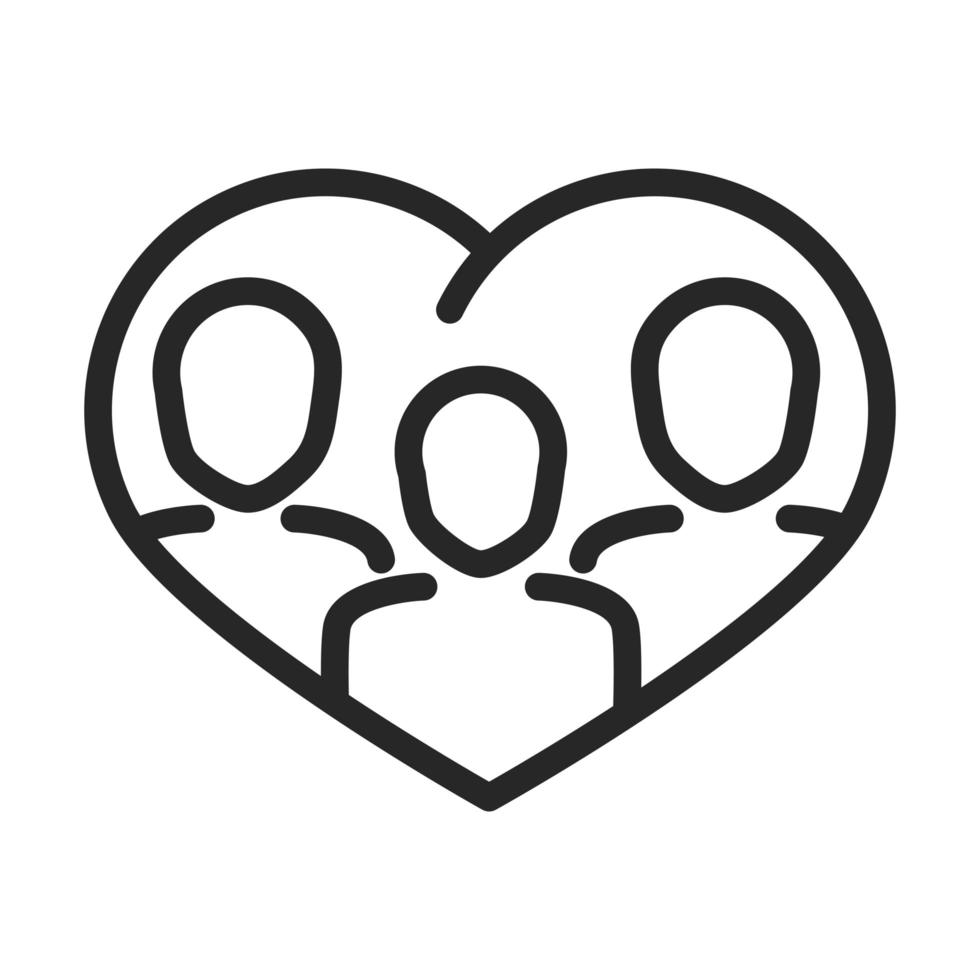 don de charité bénévole aider les gens sociaux dans l'icône de style de ligne de communauté de coeur vecteur