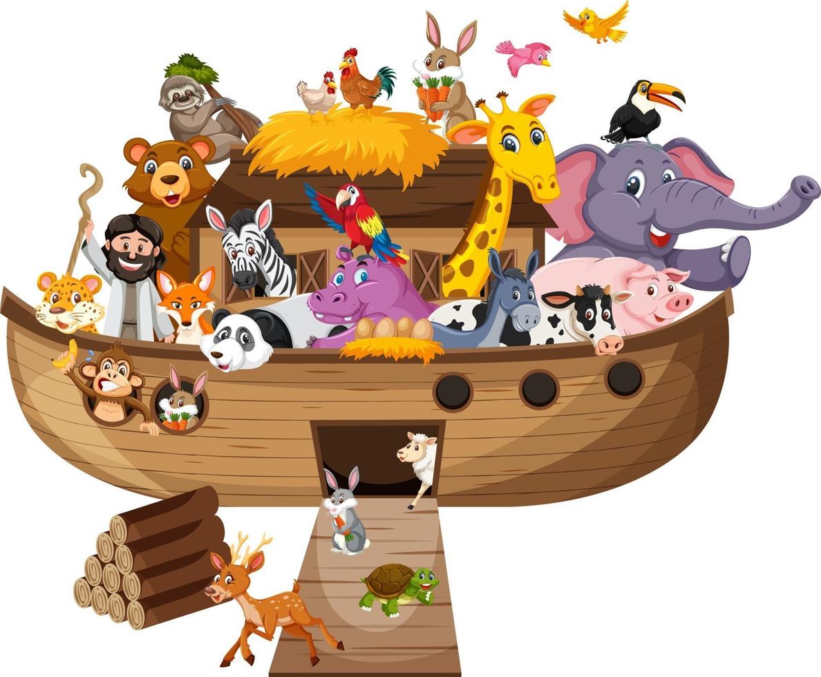 L'arche de Noé avec des animaux isolés sur fond blanc vecteur