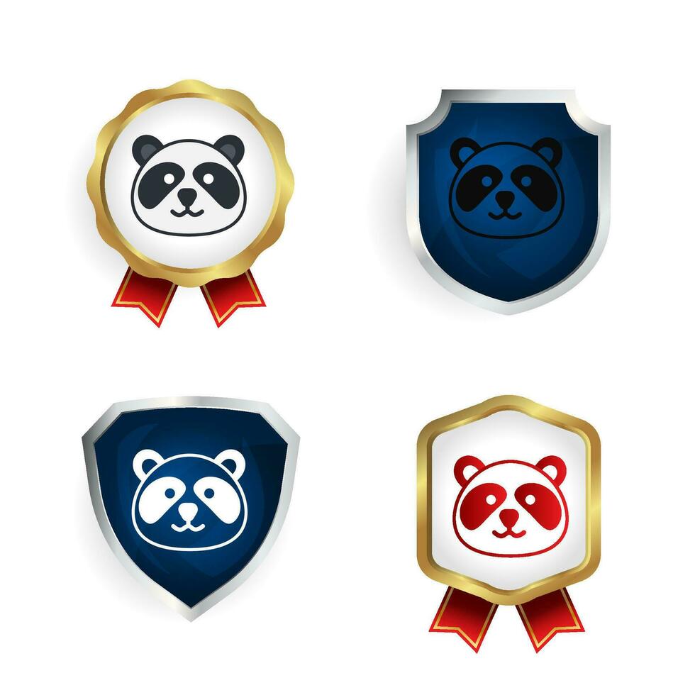 abstrait plat Panda tête badge et étiquette collection vecteur